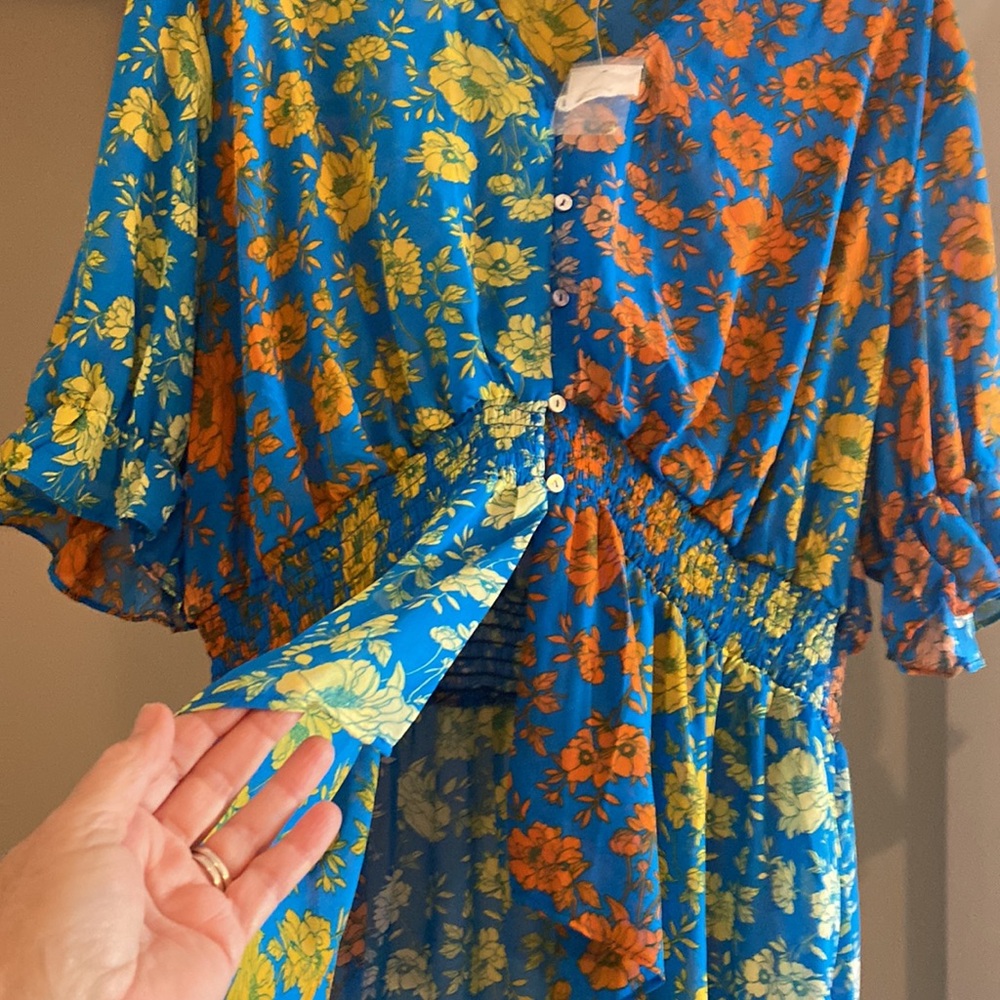 CATO Est 1946 NWT Gorgeous Blue/Orange & Yellow Button Up Flowy Kimono Sz 26